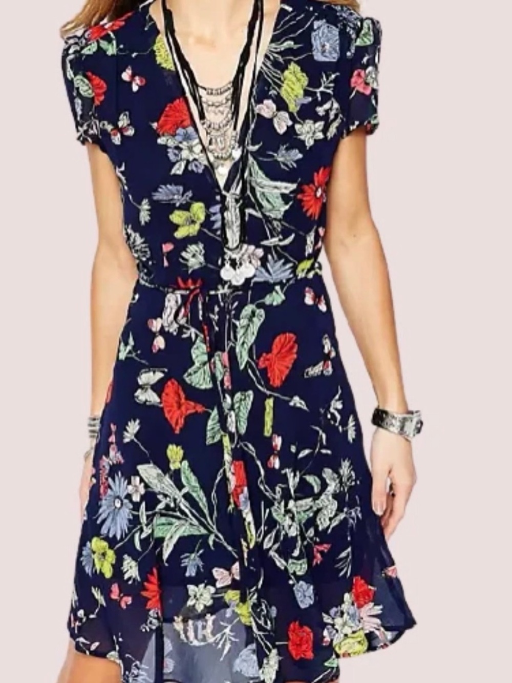 Glamorous Floral Navy Wrap Dress with Tie Waist